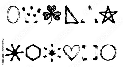 Hand-Drawn Black and White Geometric Shapes and Symbols Collection