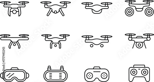 Drone and VR Goggles Icon Set