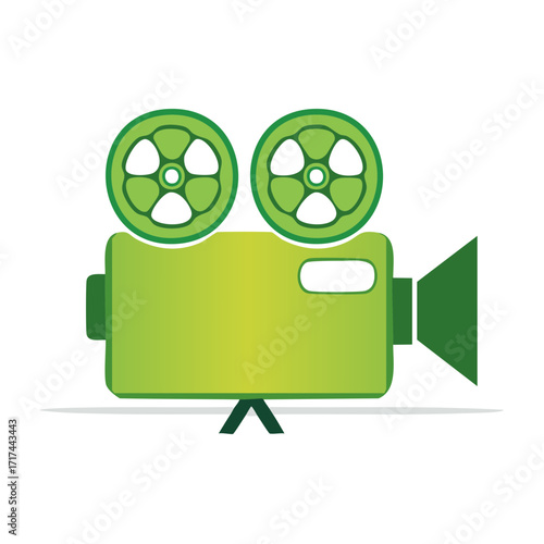 Vintage film camera symbol graphic with film reels for video recording equipment