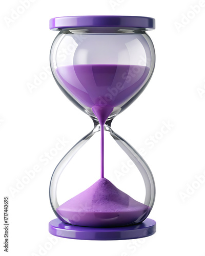 Purple Hourglass with Sand Flowing Downward on Transparent Background time timer isolated on a transparent background
