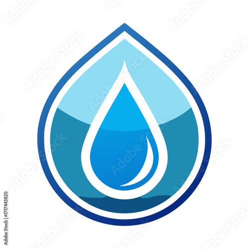 Stylized blue water drop logo with landscape silhouette