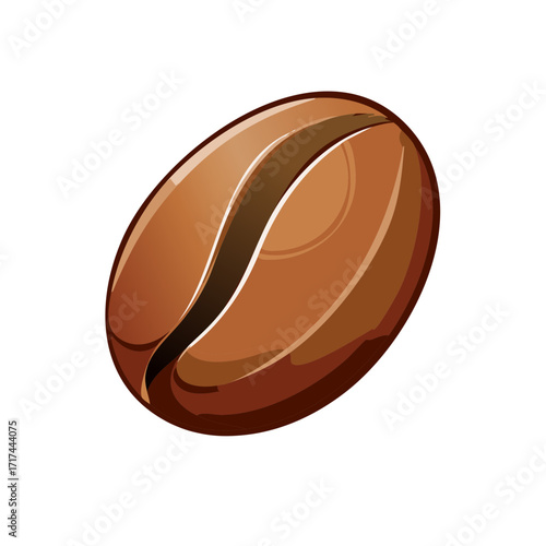 Glossy brown roasted coffee bean vector illustration. Single seed graphic icon for cafe and drink concepts.