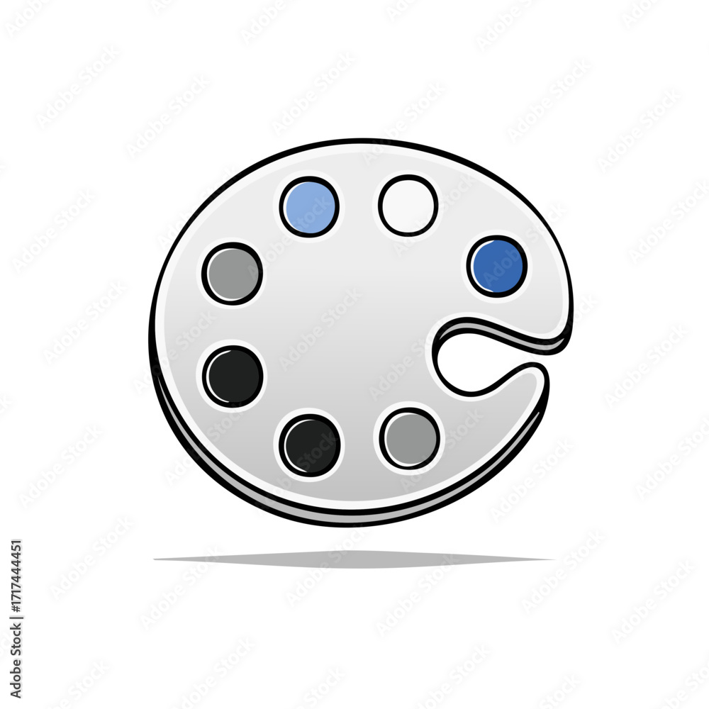 Fototapeta premium Artist paint palette tool with blue and gray colors vector icon for art and creativity
