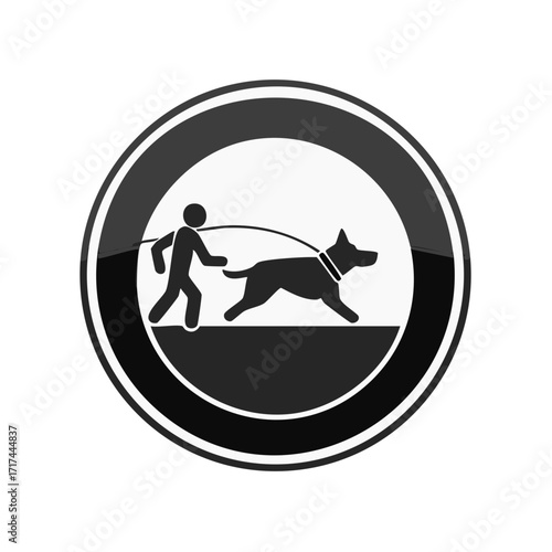 Person walking a dog on a leash stylized icon sign