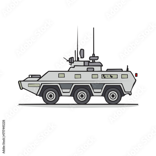 Modern armored combat vehicle six wheels defense transport graphic illustration