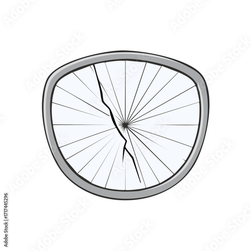 Damaged bicycle wheel with broken spokes. Bike repair, accident, and cycling safety illustration. Broken wheel needing fixing.