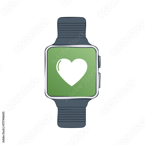 Hand drawn smartwatch with heart symbol health and activity tracker