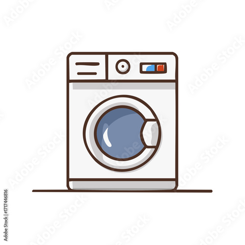 Isolated Front Load Washing Machine Cartoon Style, Appliance for Laundry, Household Machine