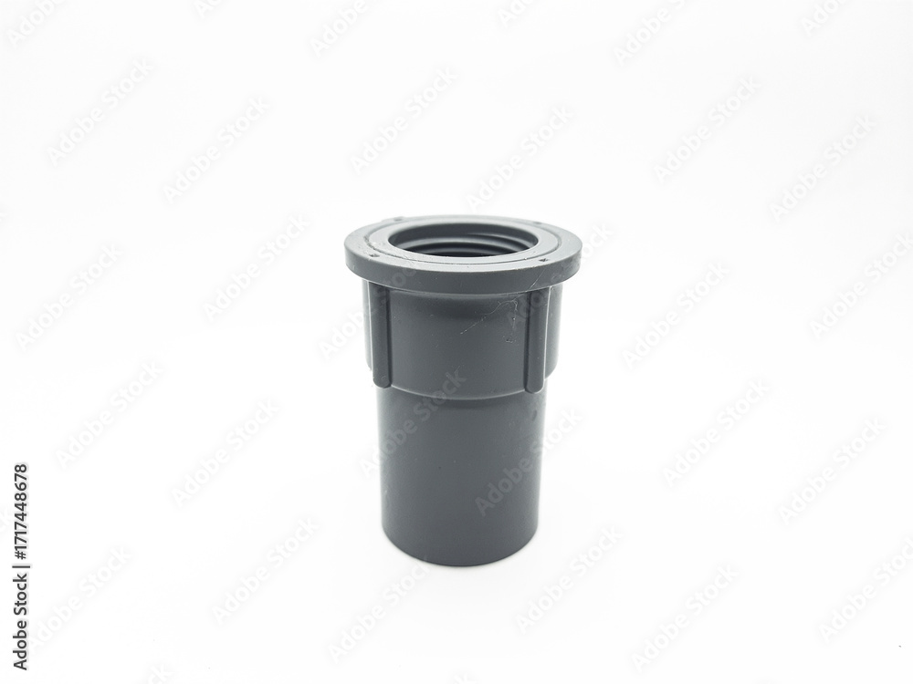 Obraz premium Gray Plastic Pipe Fitting Connector — Durable PVC Adapter for Plumbing, DIY Projects, and Repairs