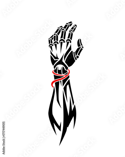 Tattoo Vector Stencils Futuristic Robot Arm with Red Accent Tattoo Design - Digital Art