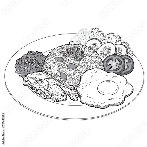 black and white silhouette of fried rice vector on white background