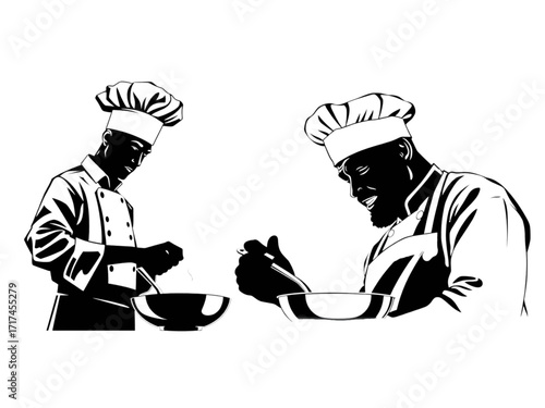 Modern New Vector Silhouette of a Chef, a Two-Icon Set with a Transparent Background for Food and Culinary Projects.