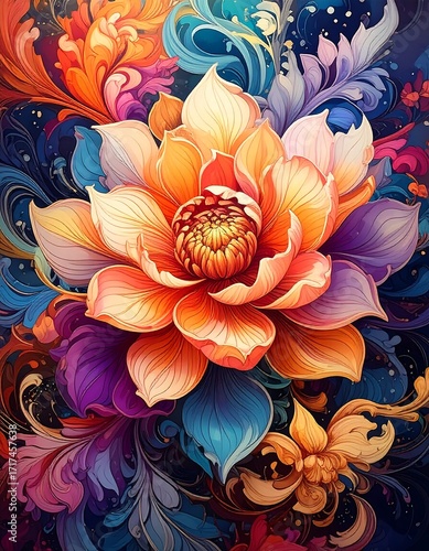 Vibrant Floral Design Art.