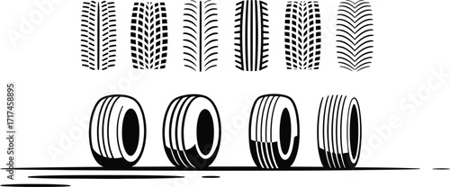 Collection of Tire Treads and Wheels Vector Graphics