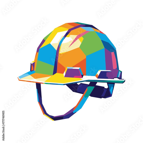 Colorful polygonal construction hard hat isolated on white background.