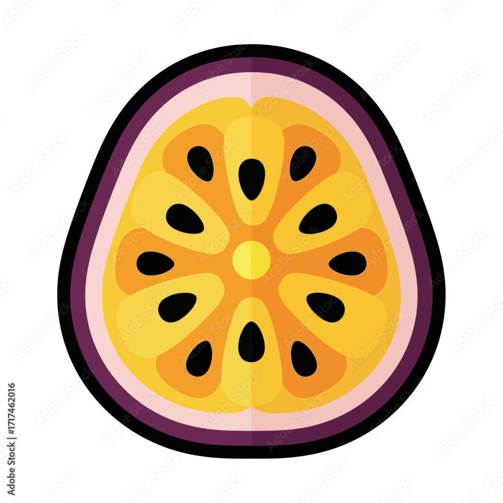 Fototapeta premium Half passion fruit with seeds and purple skin isolated on white background.