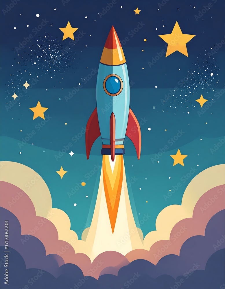 Obraz premium Rocket launching into starry night sky (1)