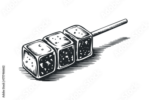 Three cubes on a stick in vintage style. Vector hand drawn illustration