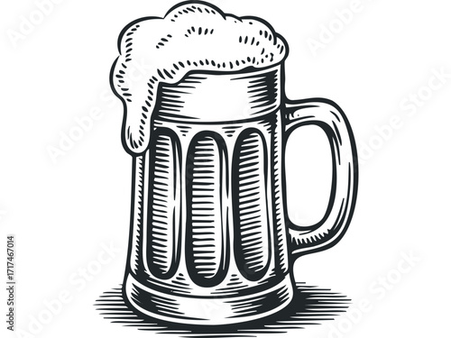Frothy Beer Mug. Vector hand drawn illustration