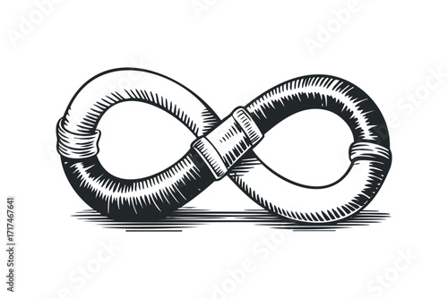 Engraved infinity symbol with rope detail. Vector hand drawn illustration