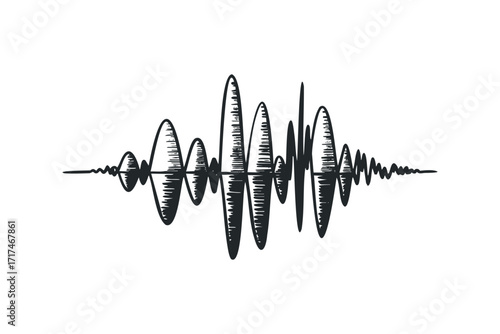 Hand Drawn Sound Waveform Visual. Vector hand drawn illustration