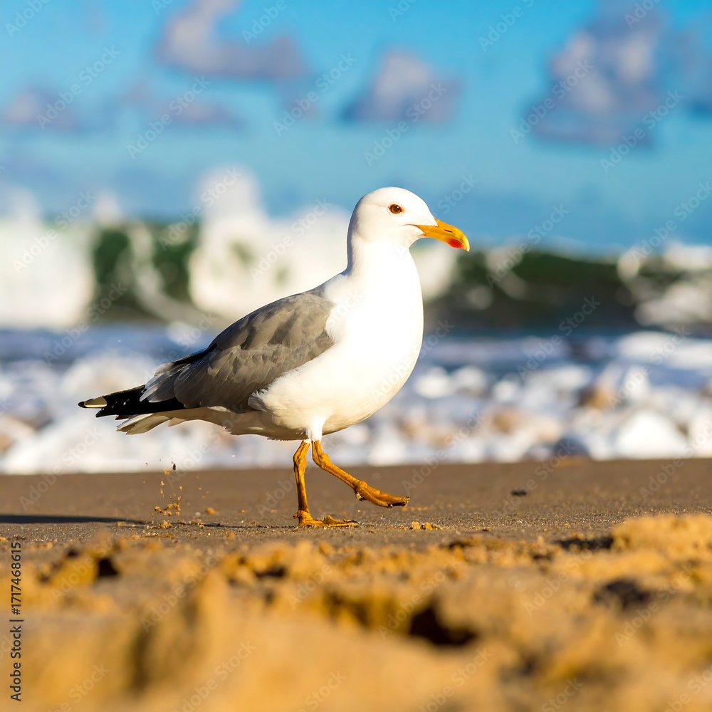 Obraz premium Seagull on a sandy beach (1)