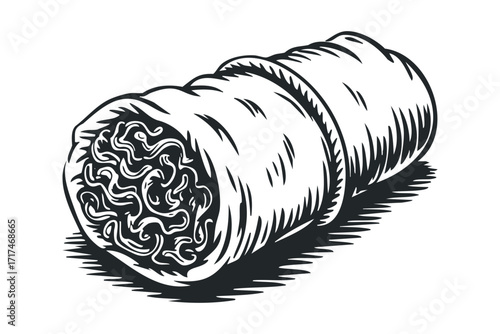 Stylized Rolled Food Item with Swirl Filling. Vector hand drawn illustration