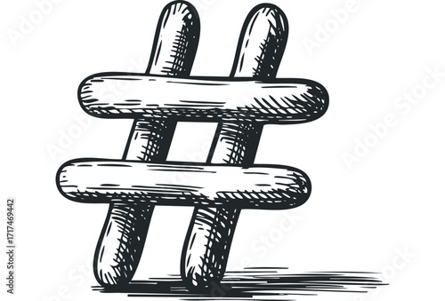 Hand drawn pound symbol icon with hatching detail. Vector hand drawn illustration