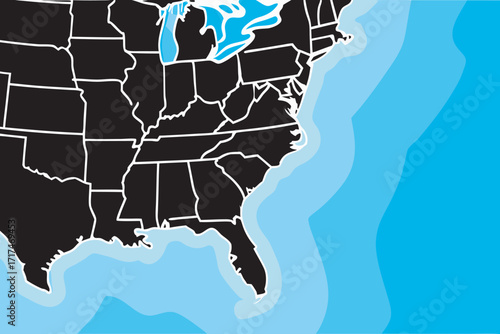 United States Map with Ocean and Great Lakes in Blue America outline map of