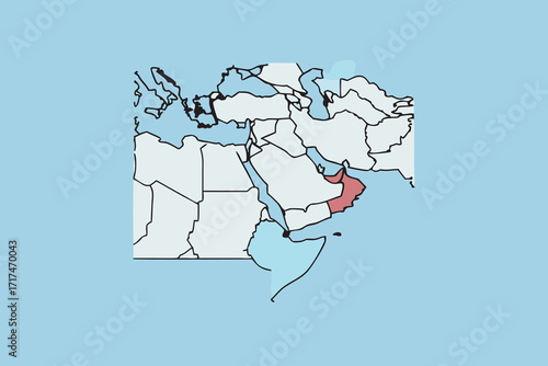Map highlighting United Arab Emirates in the Middle East asia map of
