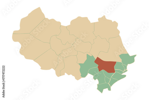 Administrative Map with Highlighted Regions in Red and Green territory division map of
