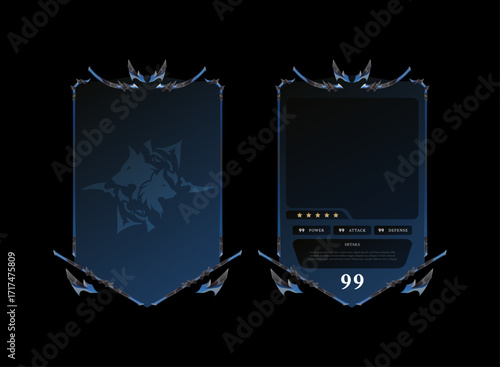 Fantasy RPG TCG Card Template with Wolf Crest Emblem – Blue Basic Tier Trading Card Game Design for Medieval Collectible Decks