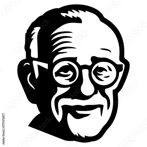 Illustration of an older man with glasses and a beard in black and white graphic style portrait view