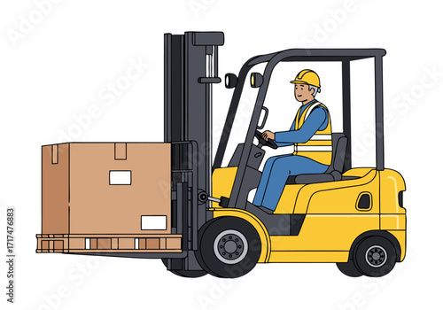 Forklift Operator Transporting Goods Efficient Logistics Illustration