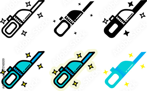 vacuum cleaner icons set monochrome and colorful variations