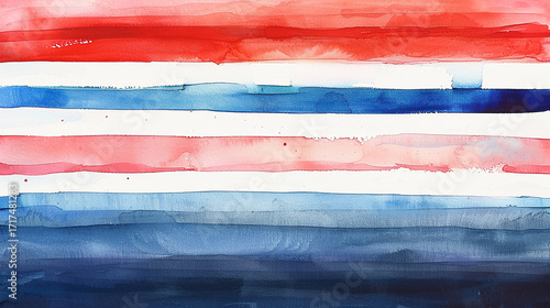 Watercolor horizontal stripes flag color red white blue 