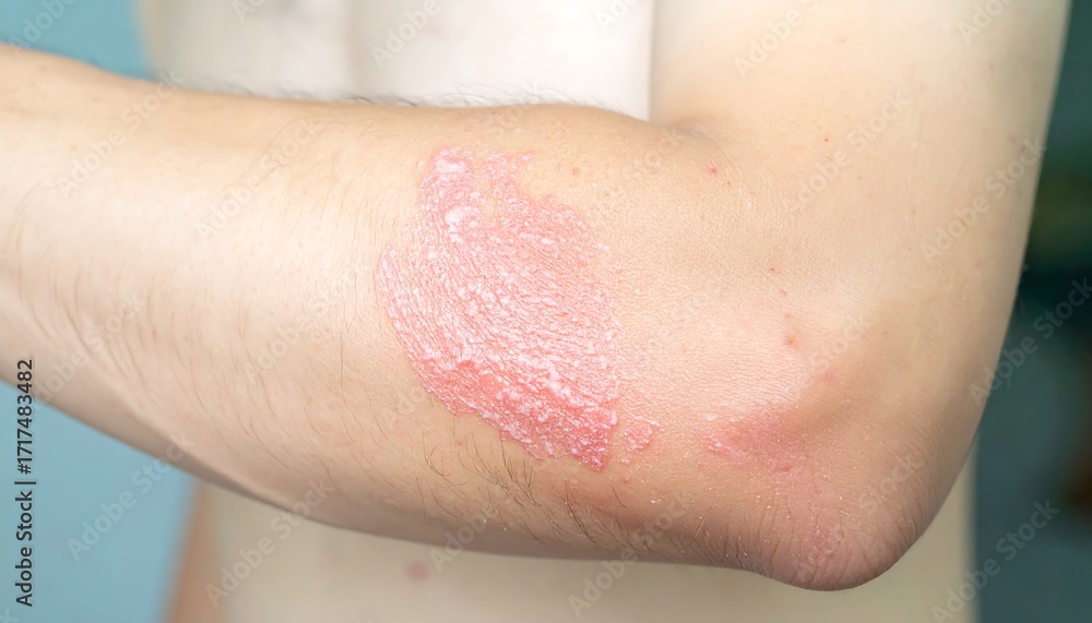 Fototapeta premium Close-up of inflamed skin on a person's elbow