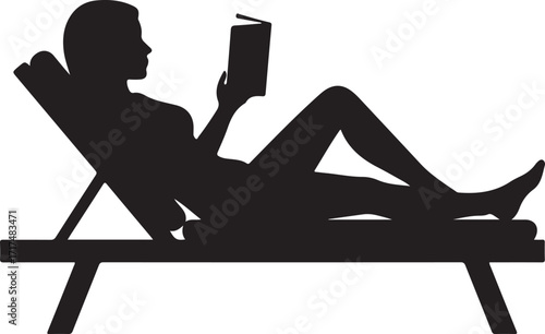 Woman Reclining on Chair Reading Book Silhouette