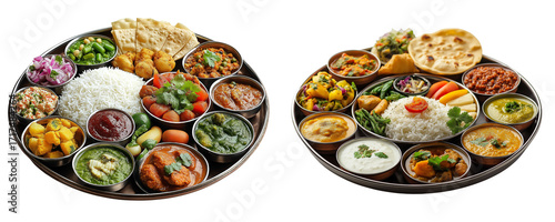 Gujarati Thali with Multiple Vegetarian Dishes in Traditional Round Plate, Hyper Realistic Indian Cuisine