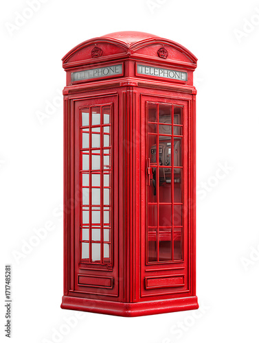Classic red telephone booth isolated on transparent background, a british icon