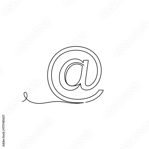 Single-line @ symbol drawing with left flourish, minimalist black ink on transparent, digital communication icon.