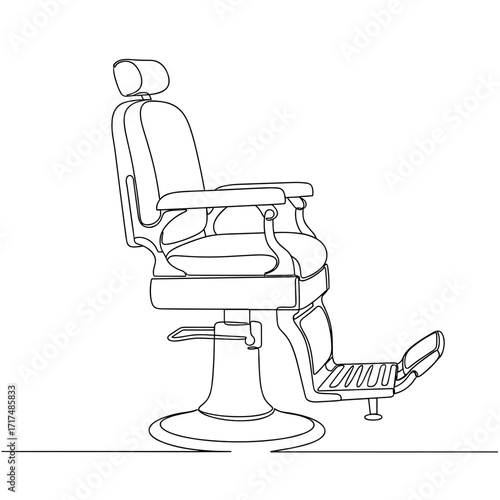 Vintage barber chair line drawing monochrome for salon editorial, signage or decor mockup