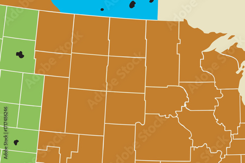 Western United States Map With States Colored Green Brown Blue geography map of