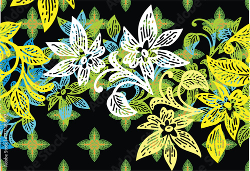 Indonesian batik motifs with very distinctive plant patterns
