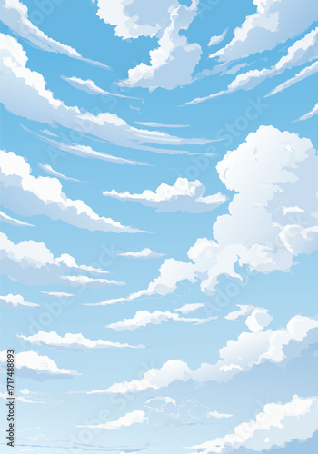 Blue Sky with Fluffy White Clouds A Serene Illustration
