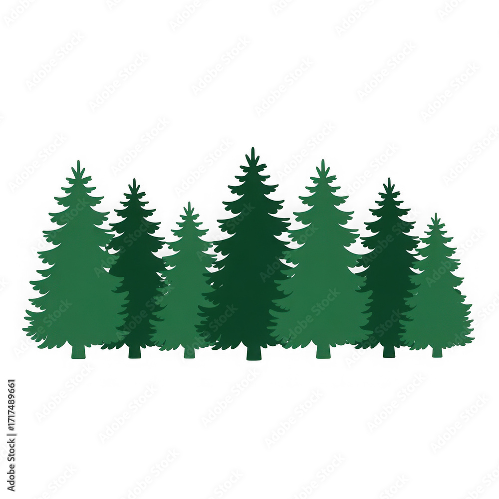 Fototapeta premium Green evergreen fir pine spruce trees treeline isolated on white and transparent background
