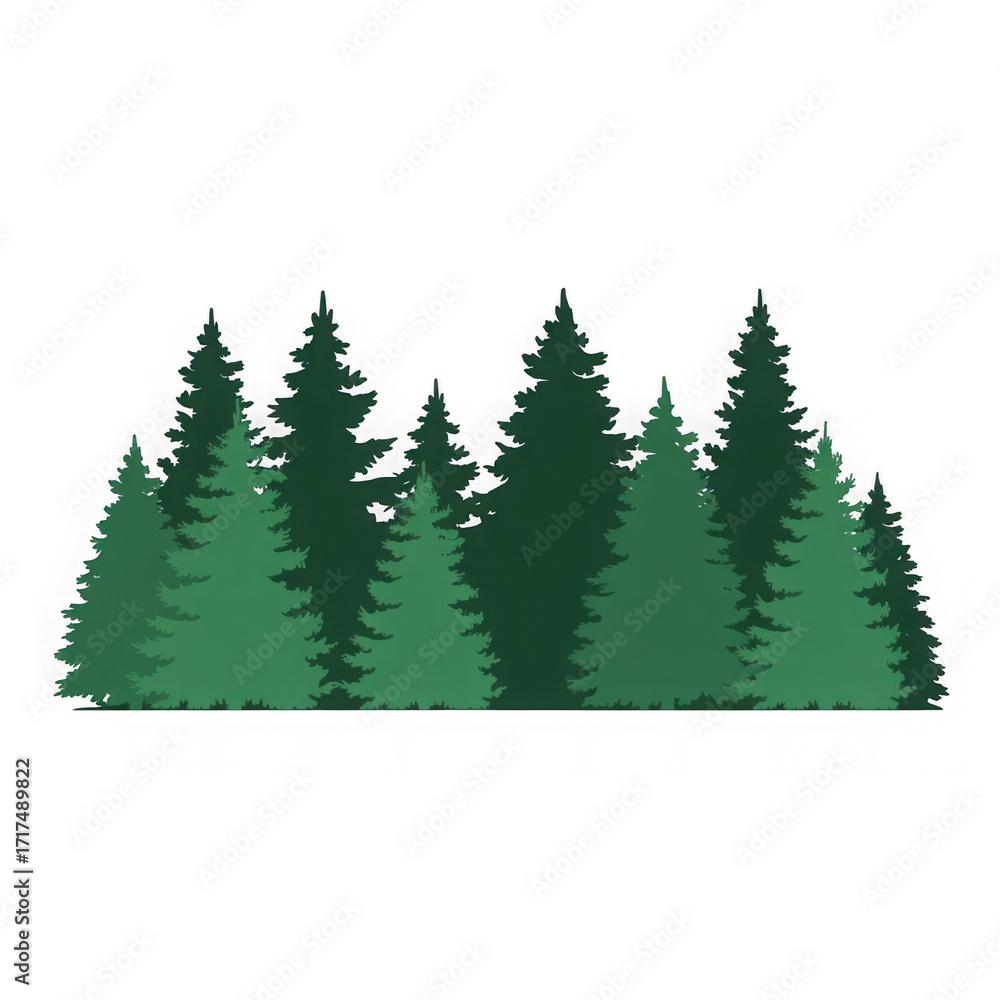 Obraz premium Green evergreen fir pine spruce trees treeline isolated on white and transparent background