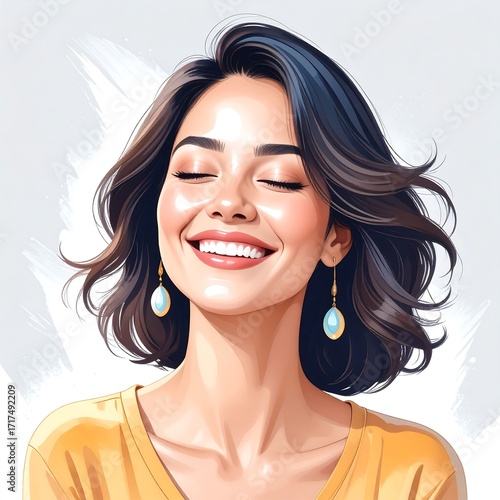 Smiling woman with short dark hair