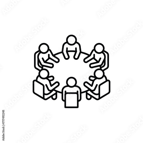 People sitting around a round table discussing ideas