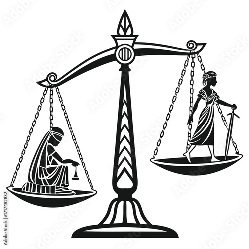 An iconic symbol of legal justice and balance, the scales of justice vector illustration represents equality and the weight of the law